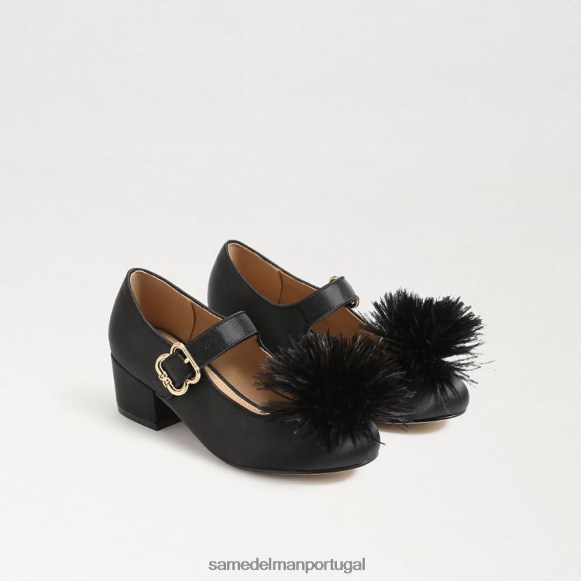 Sam Edelman couro preto crianças talia salto bloco mary jane calçados X8JV0P1046