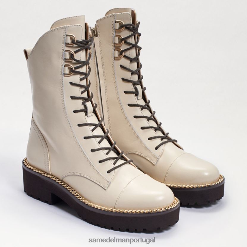Sam Edelman couro marfim moderno mulheres bota de combate lenley calçados X8JV0P869