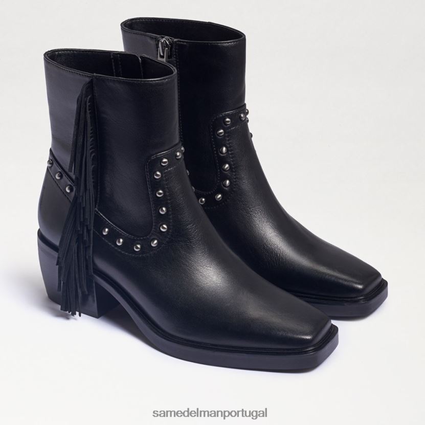 Sam Edelman couro preto mulheres botinha bernie com franja calçados X8JV0P731
