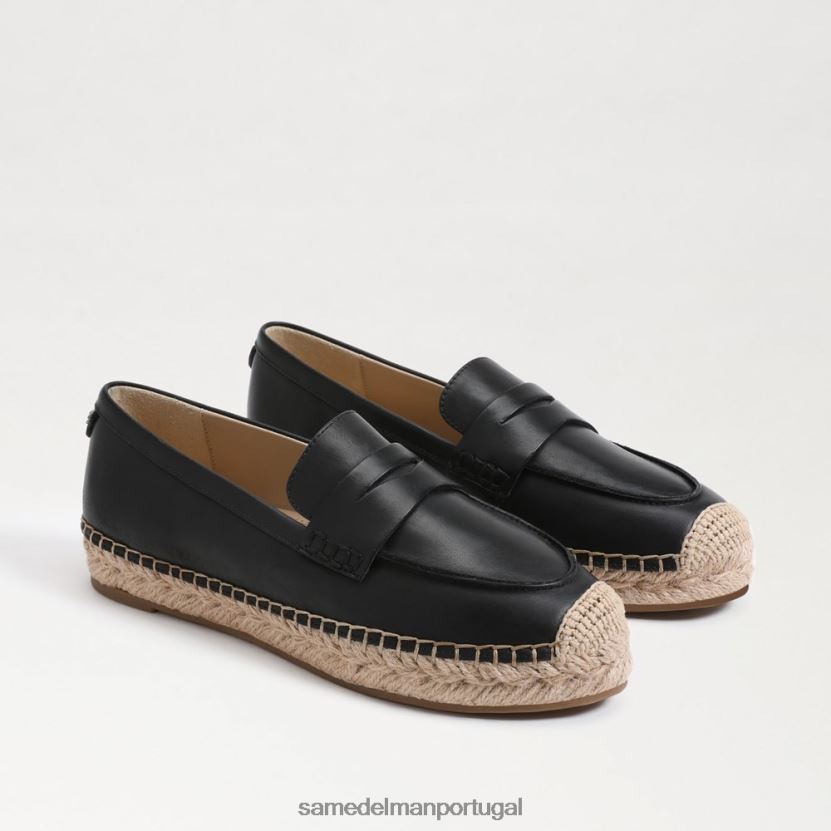 Sam Edelman couro preto mulheres mocassim flat espadrille kai calçados X8JV0P202