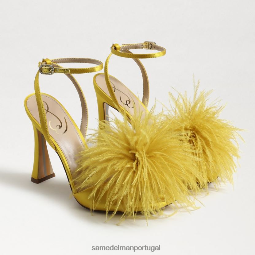 Sam Edelman cetim ocre mulheres salto de pena de leon calçados X8JV0P849