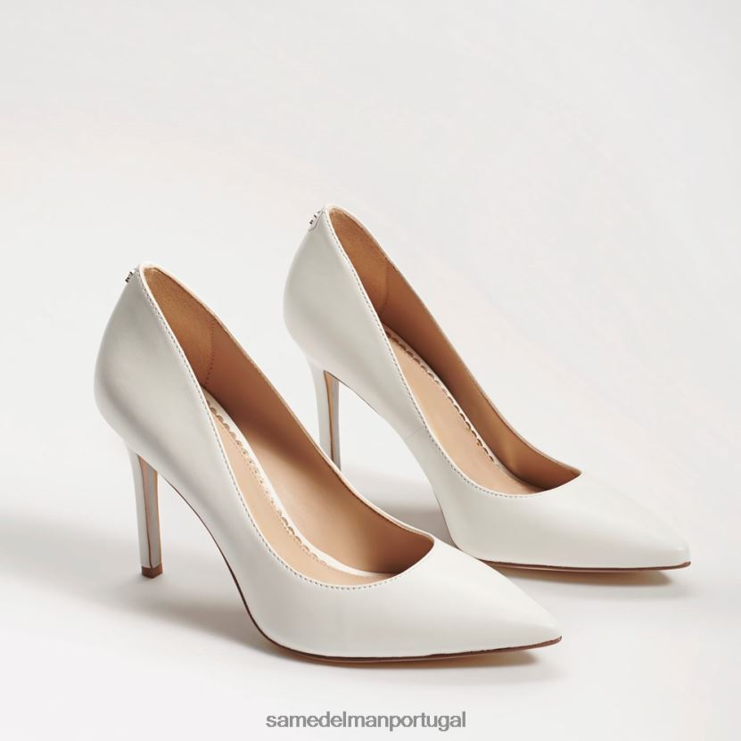 Sam Edelman couro branco brilhante mulheres salto bico fino avelã calçados X8JV0P164