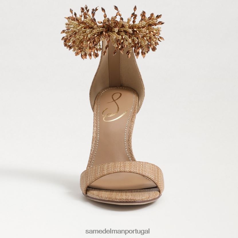 Sam Edelman bronzeado amarelo mulheres Gillie com salto com tira no tornozelo e contas calçados X8JV0P603