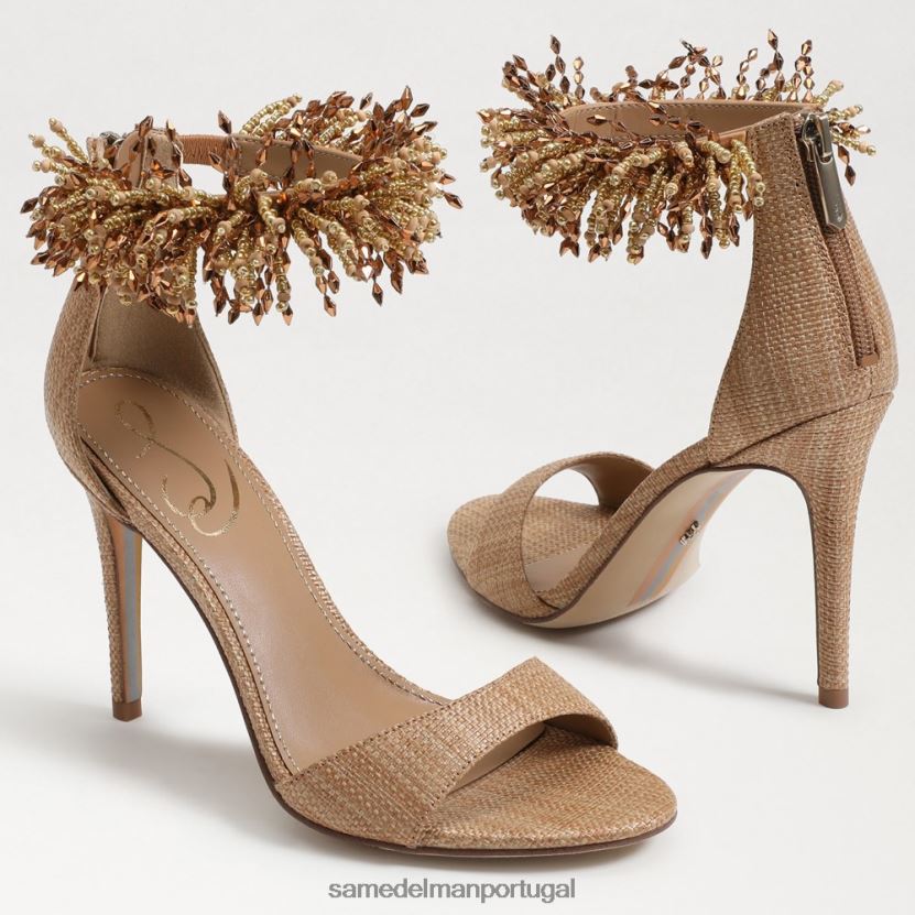 Sam Edelman bronzeado amarelo mulheres Gillie com salto com tira no tornozelo e contas calçados X8JV0P603