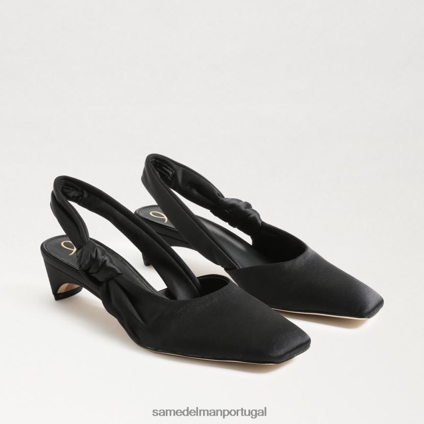 Sam Edelman cetim preto mulheres Meredith slingback salto gatinho calçados X8JV0P876