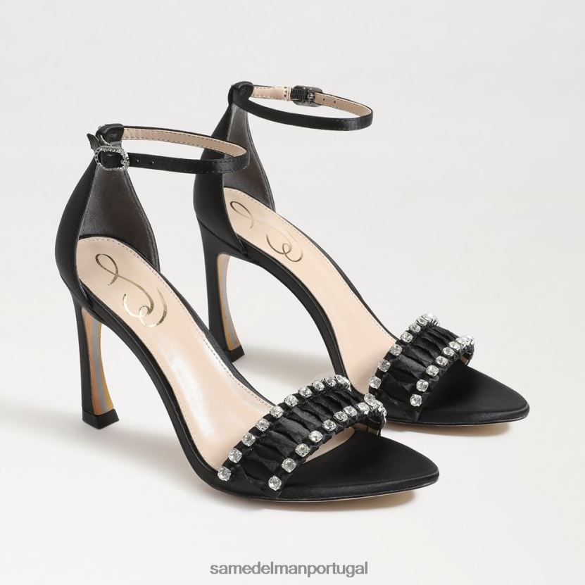 Sam Edelman cetim preto mulheres evelynn salto com tiras calçados X8JV0P609