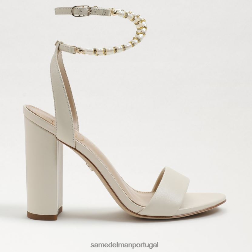 Sam Edelman couro marfim moderno mulheres sandália yanelli salto bloco calçados X8JV0P857