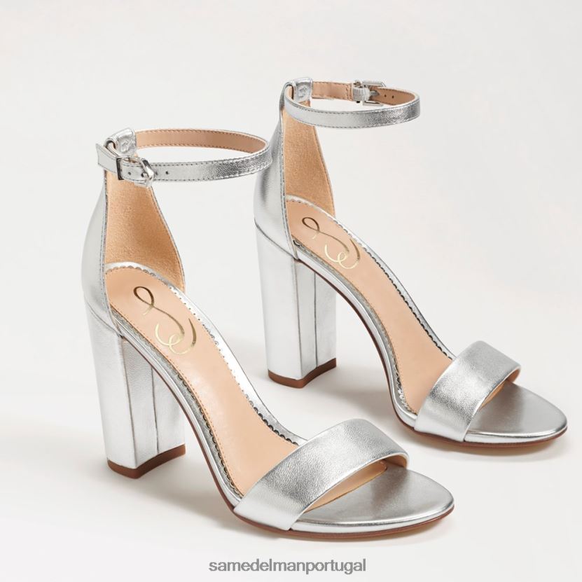 Sam Edelman couro prateado mulheres sandália yaro com salto bloco calçados X8JV0P327