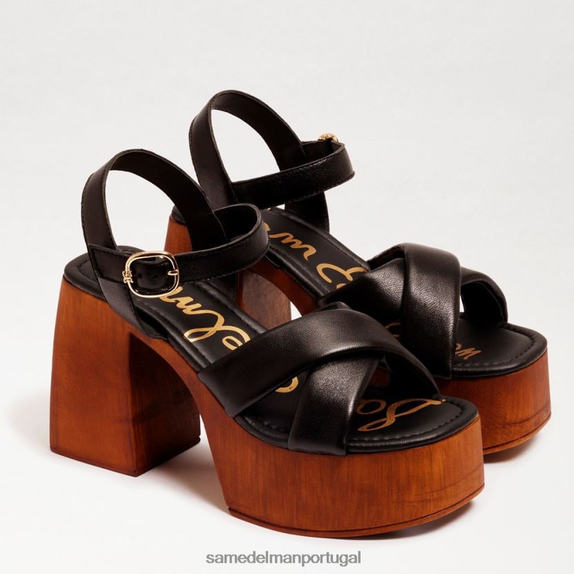 Sam Edelman couro preto mulheres suzannah salto bloco plataforma calçados X8JV0P567