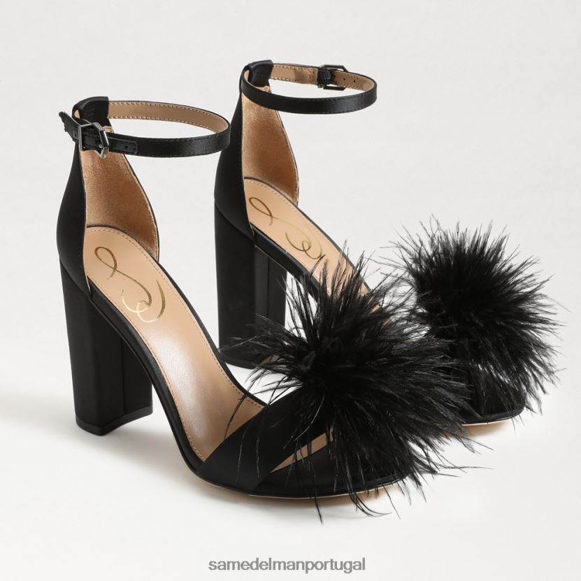 Sam Edelman cetim preto mulheres sandália yaro com salto pena calçados X8JV0P763