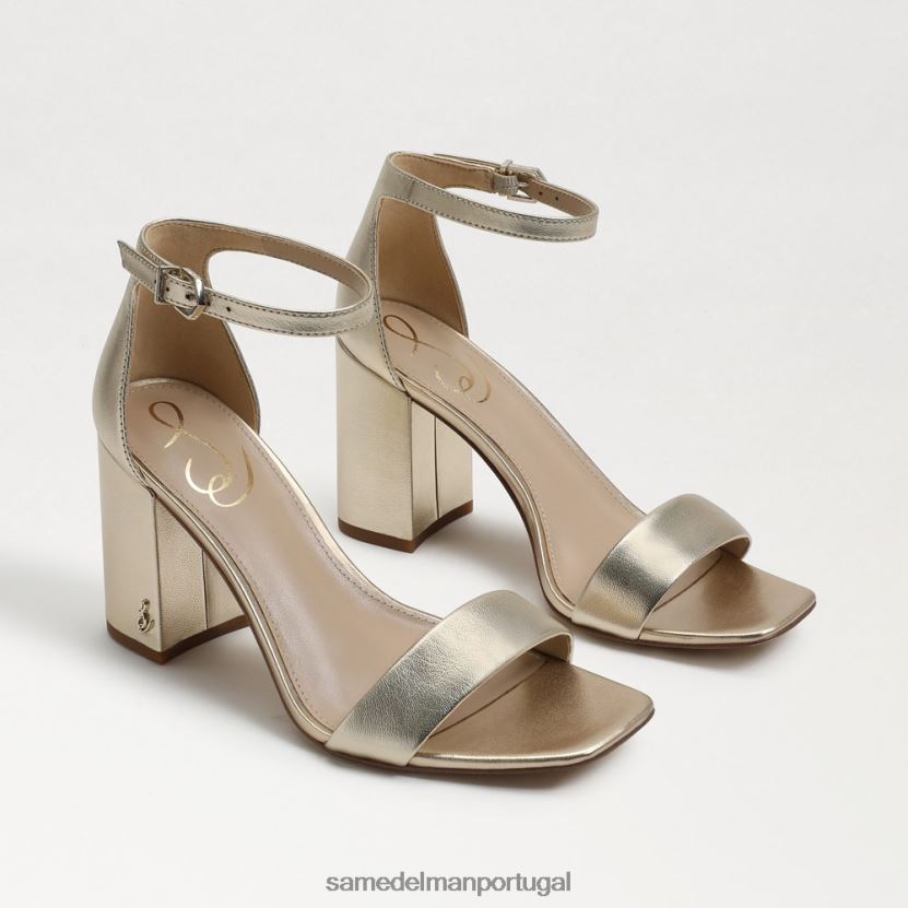 Sam Edelman couro metálico dourado mulheres sandália de salto bloco daniella calçados X8JV0P304