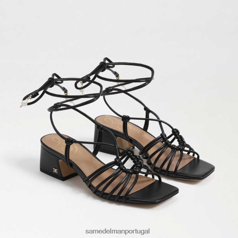 Sam Edelman couro preto mulheres Sandália Westley com cadarço e salto bloco calçados X8JV0P398