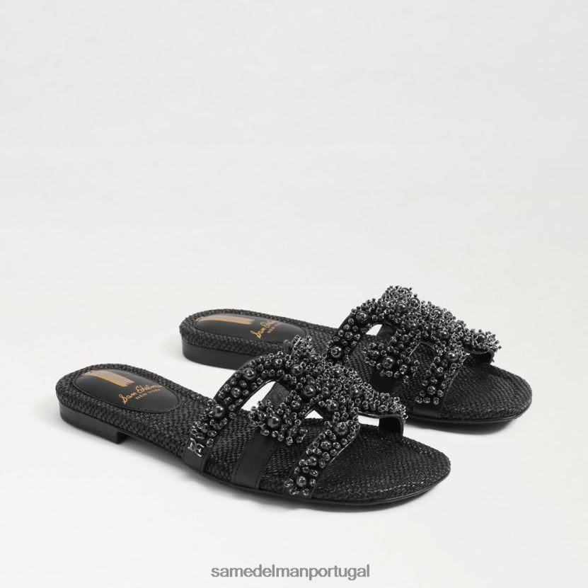 Sam Edelman couro preto mulheres sandália bay perla slide calçados X8JV0P497