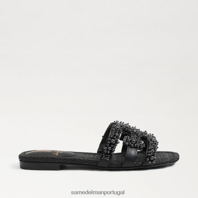 Sam Edelman couro preto mulheres sandália bay perla slide calçados X8JV0P497