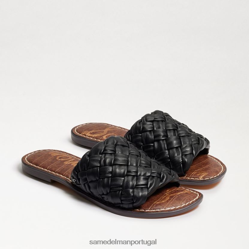 Sam Edelman couro preto mulheres sandália slide tecido grifo calçados X8JV0P632