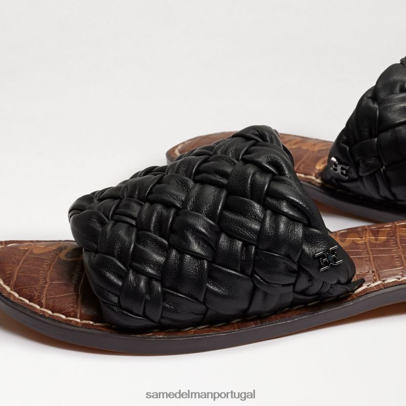 Sam Edelman couro preto mulheres sandália slide tecido grifo calçados X8JV0P632