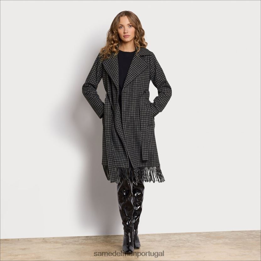 Sam Edelman Preto branco mulheres casaco com franjas e cinto vestuário X8JV0P1237