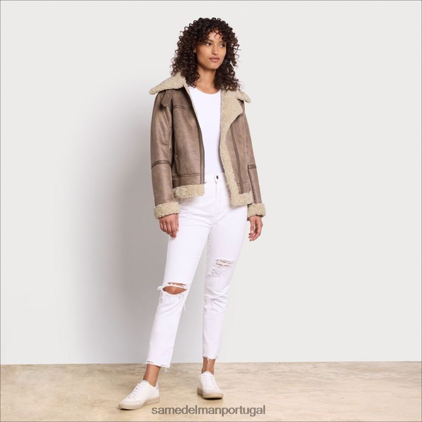 Sam Edelman cáqui claro mulheres jaqueta aviador curta vestuário X8JV0P1276