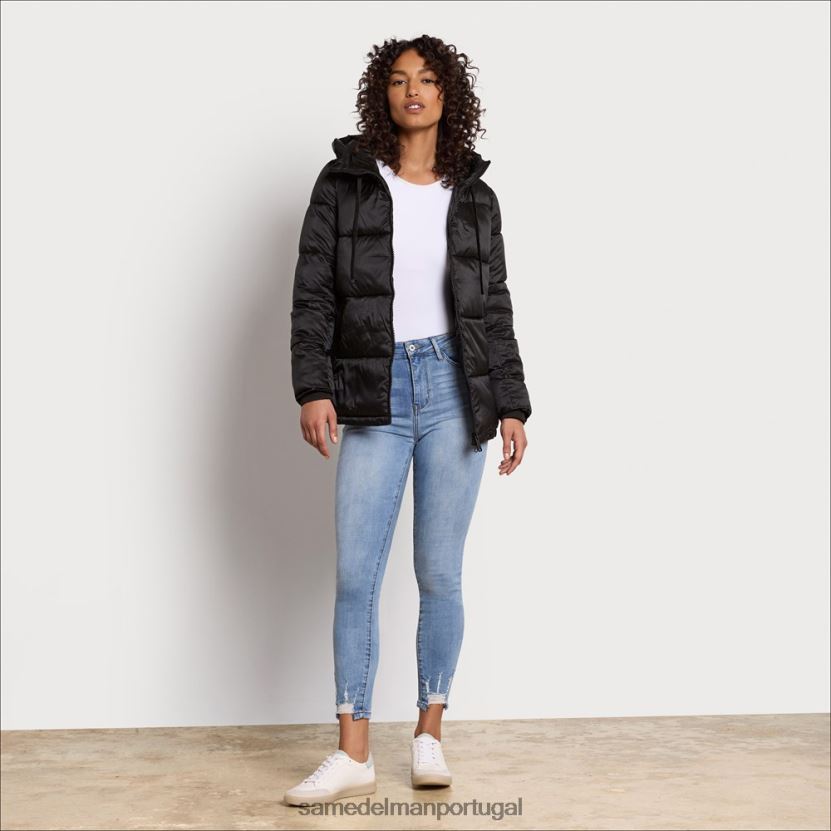 Sam Edelman preto mulheres puffer curto e macio vestuário X8JV0P1130