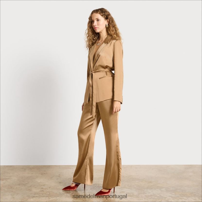 Sam Edelman cetim champanhe mulheres calça codie cintura alta com perna larga vestuário X8JV0P1232