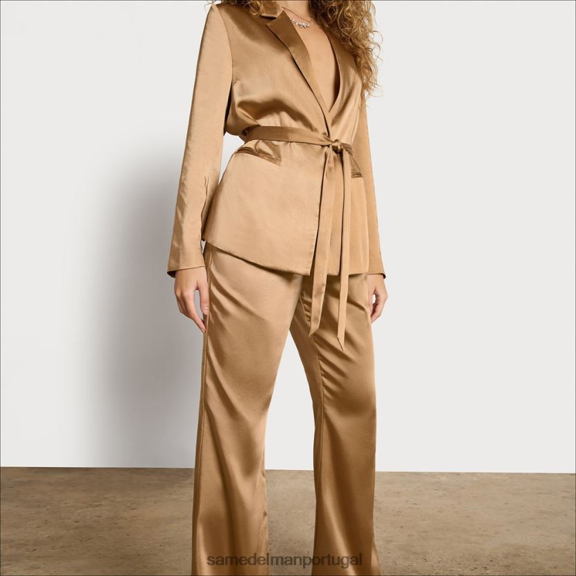 Sam Edelman cetim champanhe mulheres calça codie cintura alta com perna larga vestuário X8JV0P1232