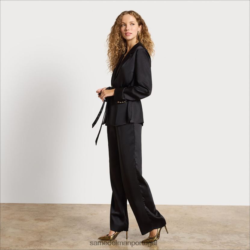 Sam Edelman cetim preto mulheres calça codie cintura alta com perna larga vestuário X8JV0P1235