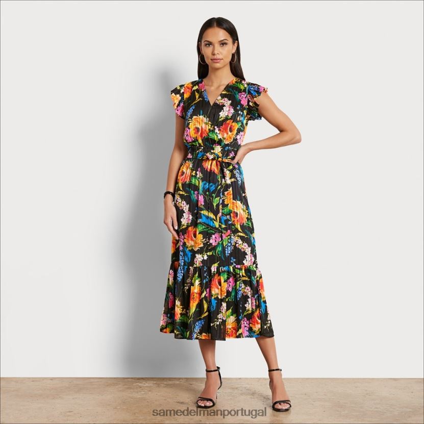 Sam Edelman multi preto mulheres vestido midi floral envolvente vestuário X8JV0P1098