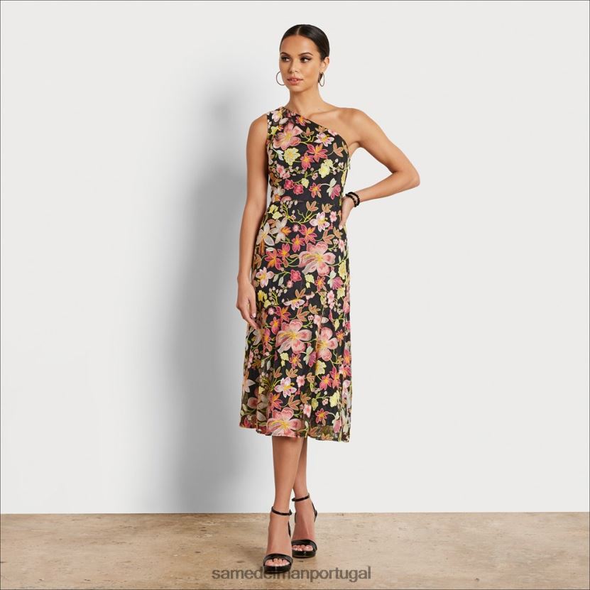 Sam Edelman pêssego multi mulheres vestido midi floral bordado de um ombro só vestuário X8JV0P1086