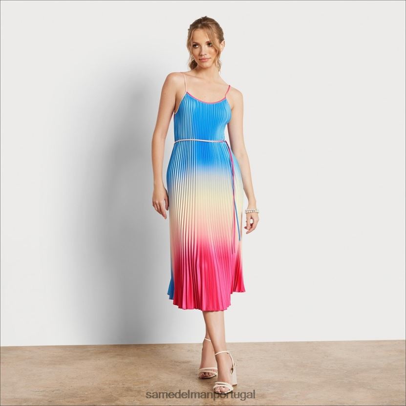 Sam Edelman rosa azul mulheres vestido midi plissado ombré vestuário X8JV0P1131